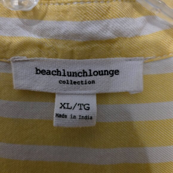 Beachlunchlounge Yellow & White Stripe Short Sleeve Button Down Blouse, XL - Picture 4 of 5